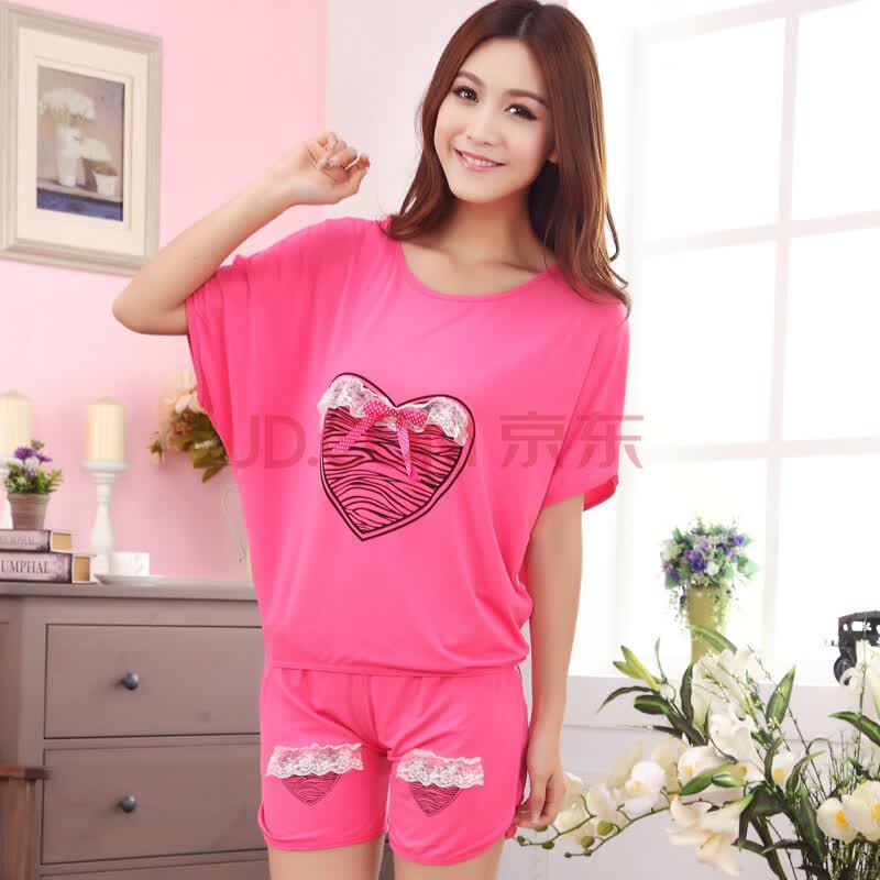 秀格尚品可爱心形卡通<em>睡衣女士</em>夏季<em>睡衣</em>分体睡