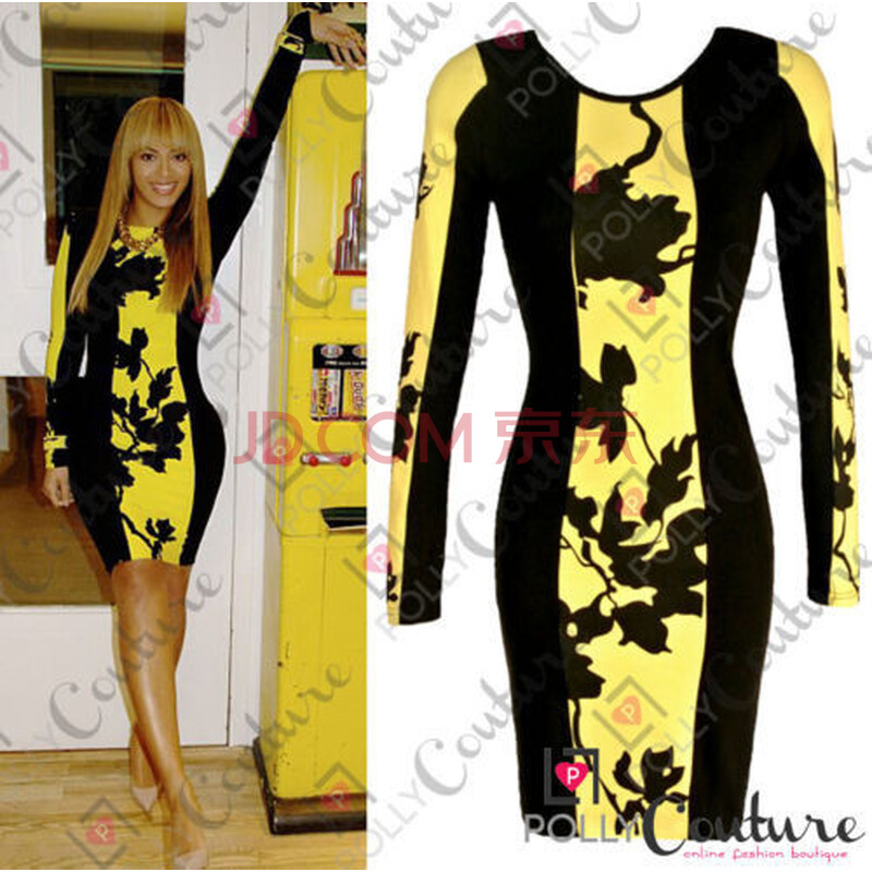 美大牌黄色印花简洁大方修身包臀铅笔裙 明星 同