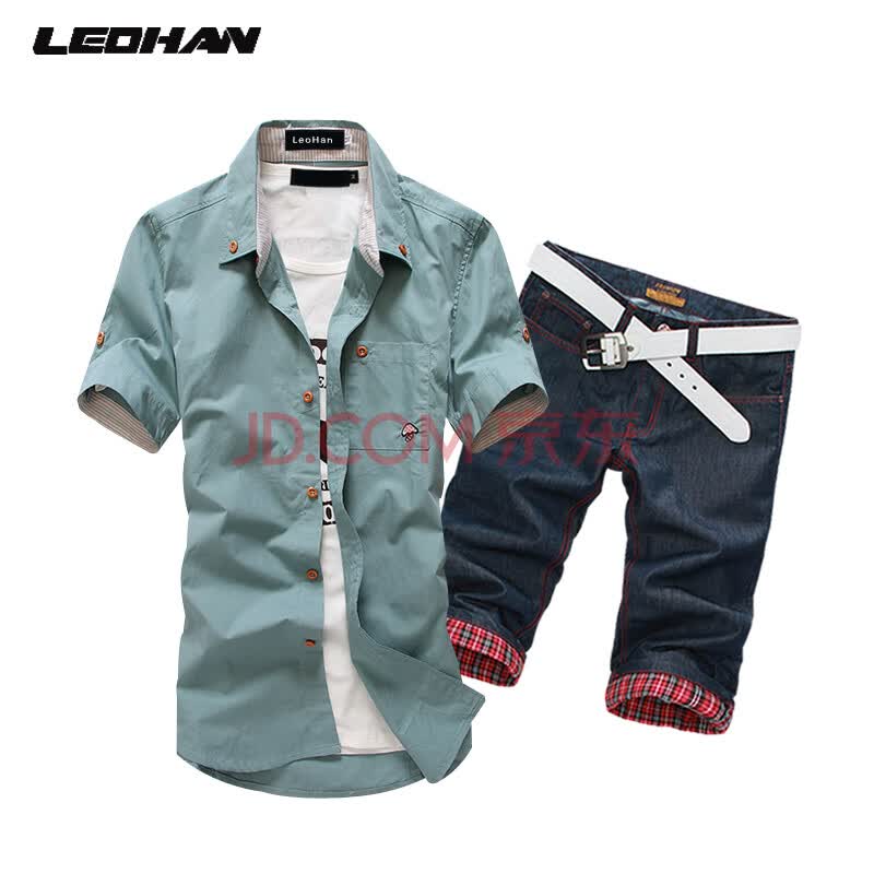LeoHan 2014夏装新款<em>男装</em>短袖t恤+五分牛仔短