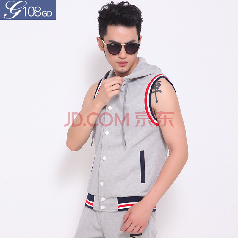 108-03夏季新款薄<em>开衫卫衣男士</em>韩版无袖棒球