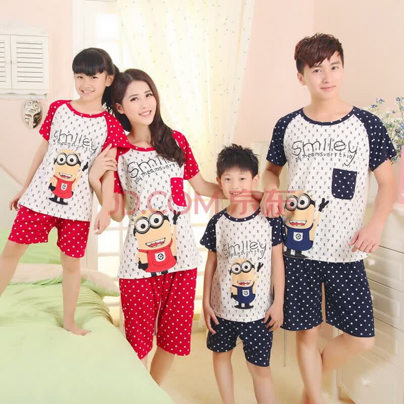夏天情侣<em>睡衣</em>全纯棉男女短袖<em>儿童</em>套装印花<em>小黄</em>