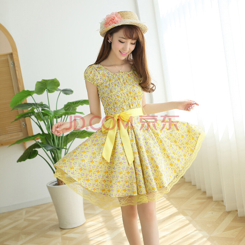 新款韩版<em>少女</em>装学生夏装<em>棉</em>雪纺连衣裙子<em>夏季</em>碎