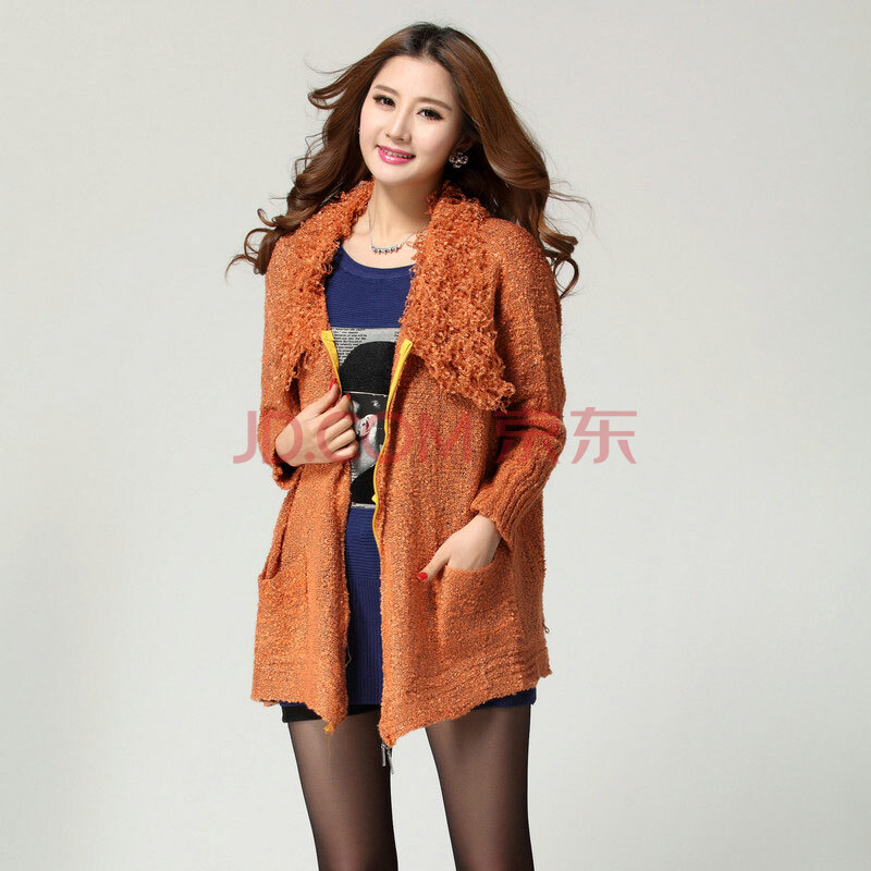 2014春夏毛绒绒大翻领<em>开衫</em>外套 <em>加肥加大码</em>宽