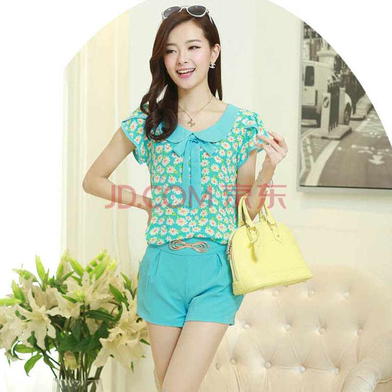 <em>2014</em>夏装新品<em>短裤套装女</em>韩版修身短袖<em>上衣</em>裤