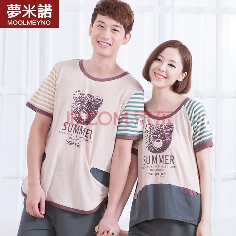 <em>梦米诺夏季</em>情侣<em>睡衣</em>女纯棉短袖夏日复古熊休闲