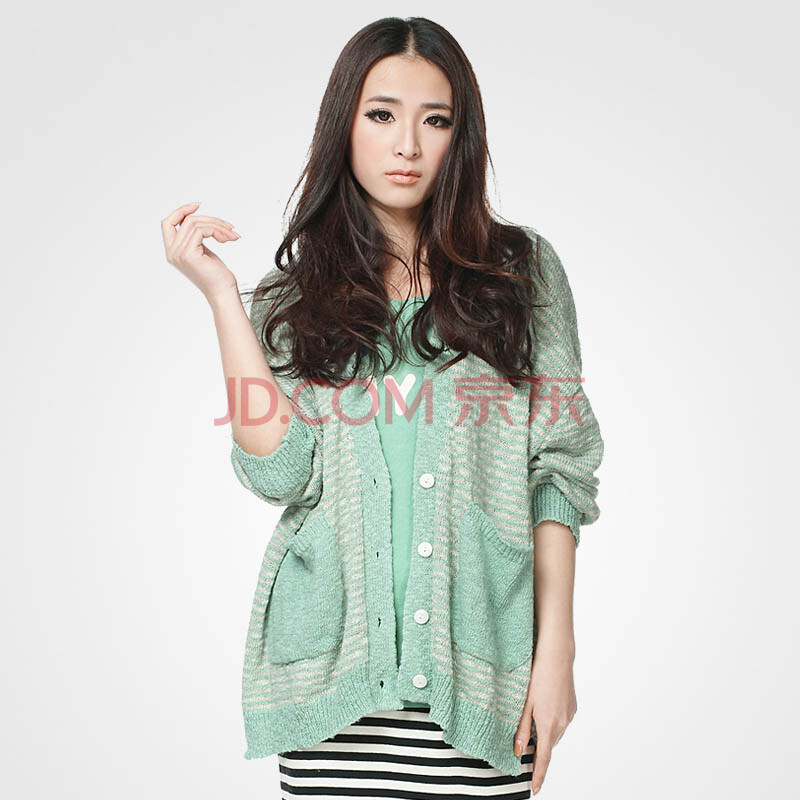 品 2012新款秋季宽松<em>蝙蝠袖条纹针织开衫</em> 韩版