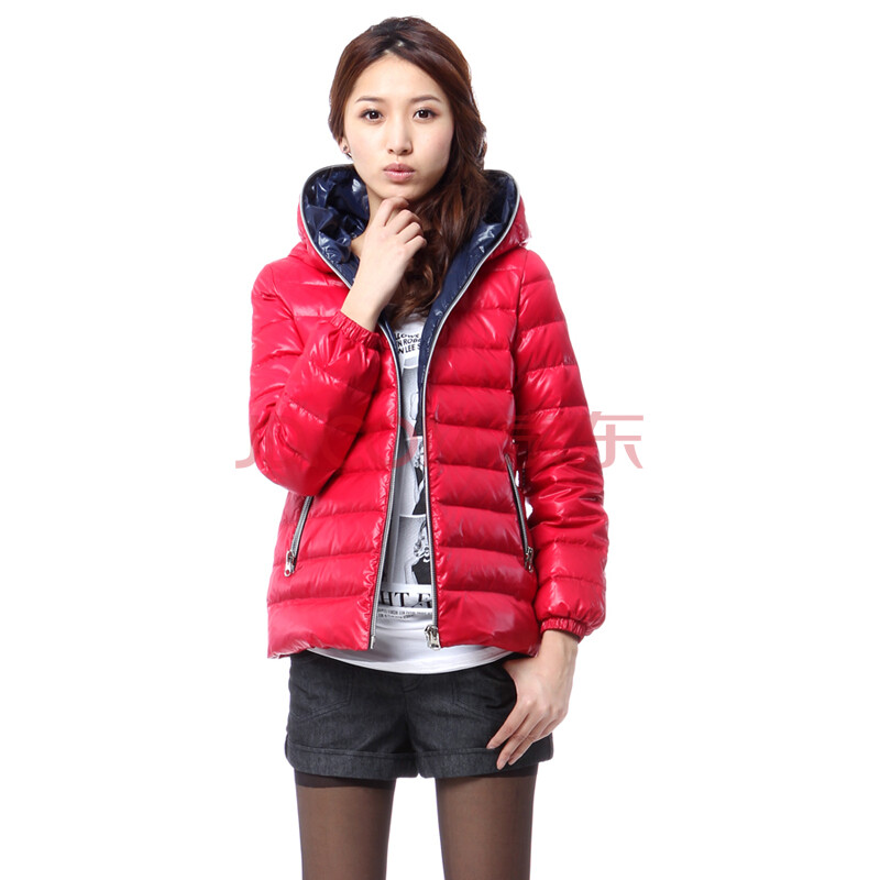 雅鹿.自由自在 <em>女款</em>撞色<em>连帽羽绒服</em> F119130 烈