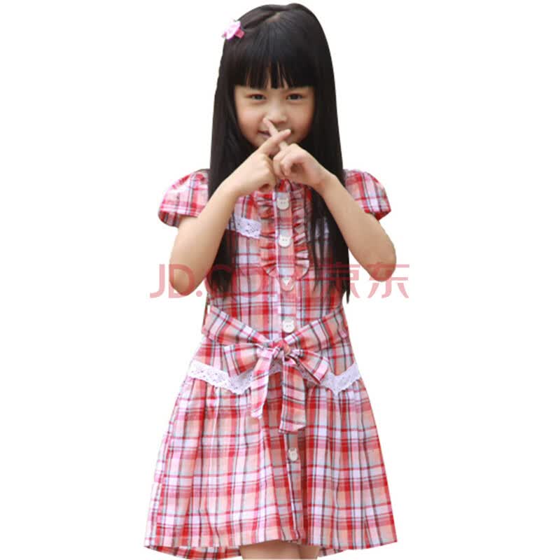 小风车童装 2012<em>夏装</em> 韩版全棉格子<em>女童连衣裙</em>