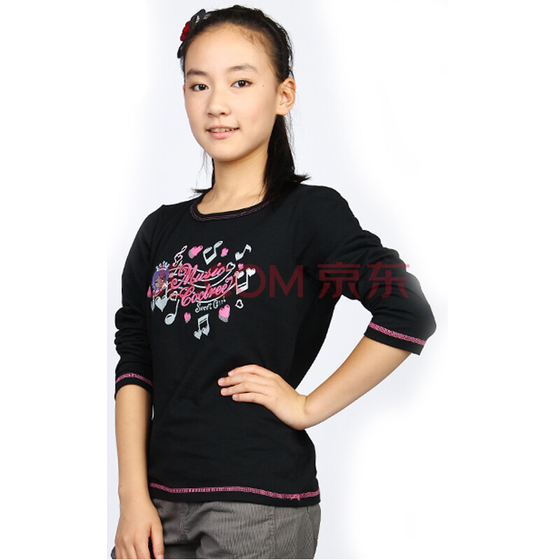 <em>棵棵树少年装 女</em>大童秋装21032008 T恤 黑色 