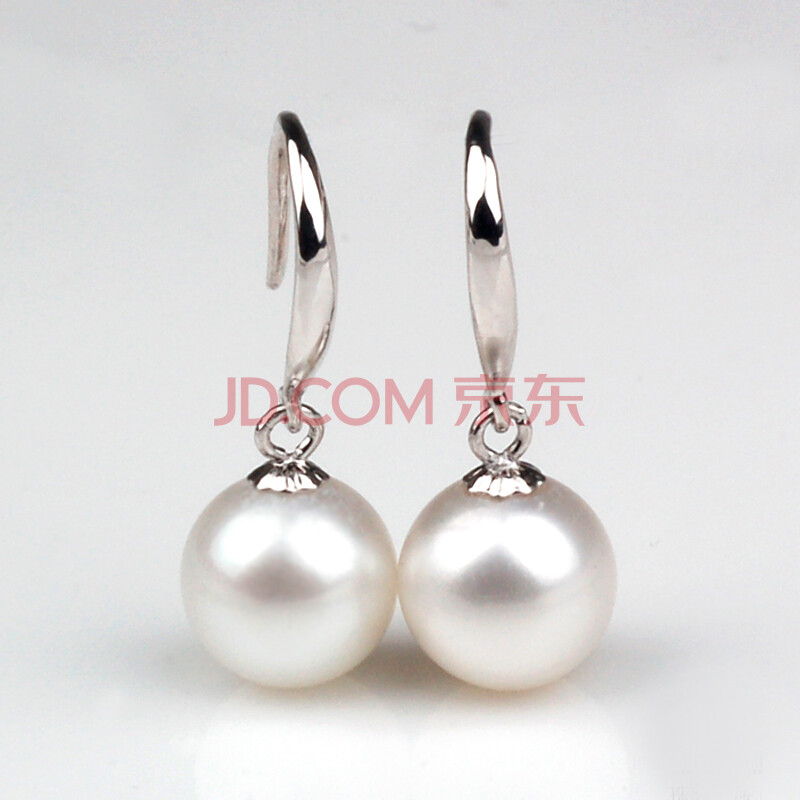 珠韵首饰 8.5mm白色正圆天然珍珠925<em>纯银耳环</em>