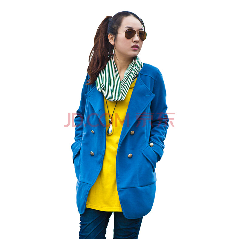 qhon 韩版中<em>长款圆领</em>双排扣长袖<em>女式</em>风衣<em>外套</em>