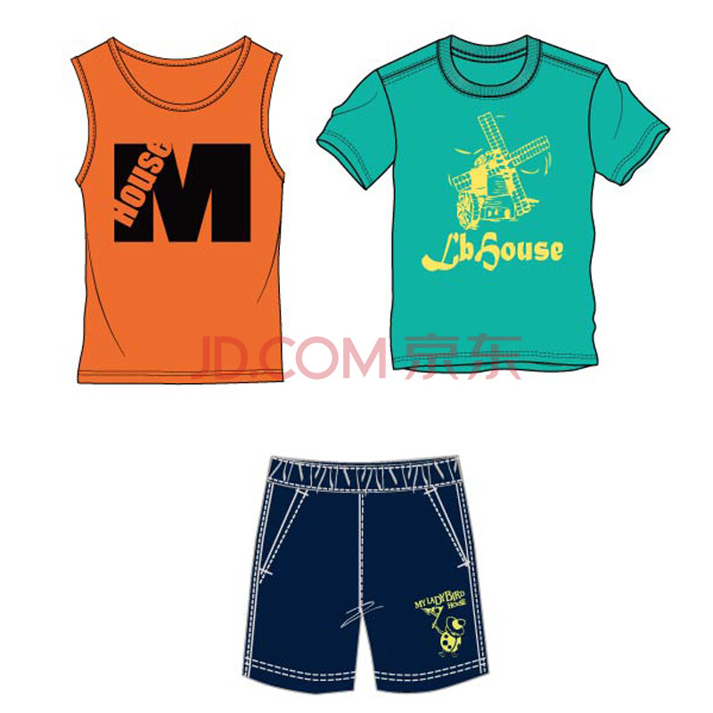 瓢虫之家童装 <em>男童短袖</em>T恤 背心 <em>短裤</em>组合套装