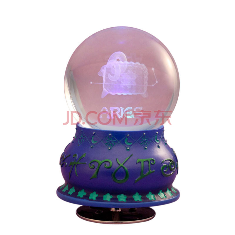 卡当 创意生日礼物 夜光音乐球 12星座 发光音乐水晶球80mm 水晶音乐盒 特色工艺礼品 天空蓝 白羊座图片