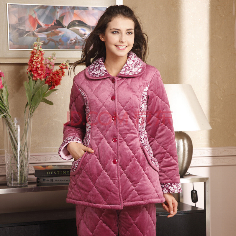 <em>庆同</em>秋季<em>冬天</em>款珊瑚绒夹棉<em>睡衣</em>套装棉服棉袄女