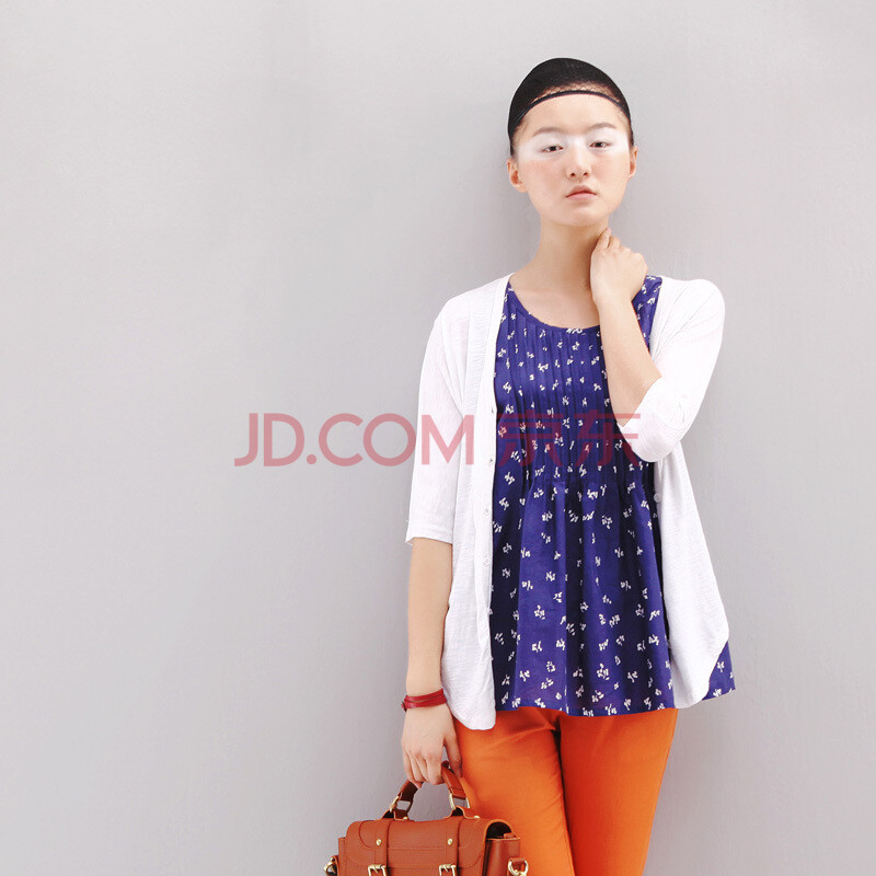 初语 白色清新 竹节棉布V领中袖防晒衫空调衫