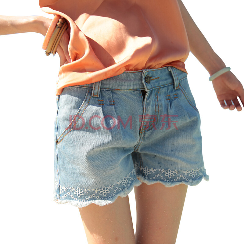 as安都新款<em>女装韩版</em>脚口<em>毛边</em>绣花热裤<em>短裤</em>裤