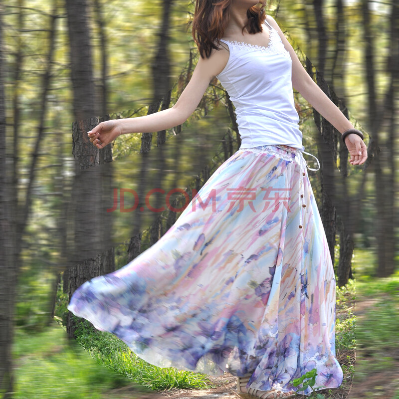 蜜搭 夏高级印花<em>雪纺</em>裙 文艺范 <em>半身</em>裙长裙及踝