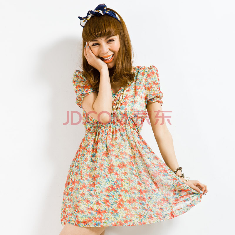 PEACEBIRD太平鸟乐町高腰蝴蝶结碎花连衣裙