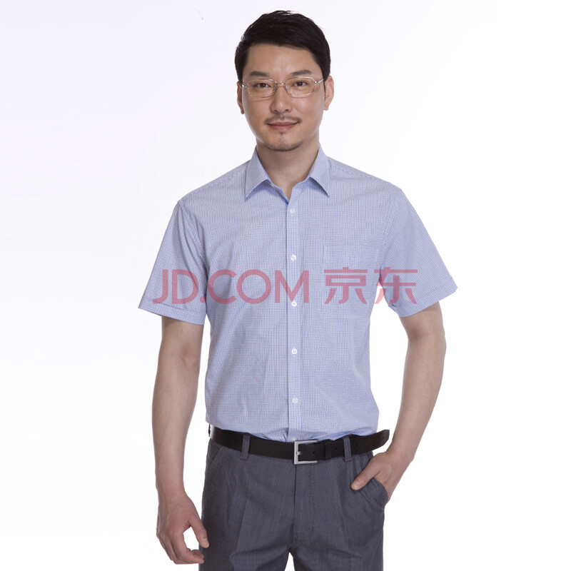 大卫山davehill 中年男士短袖衬衫 格子衬衣 高端