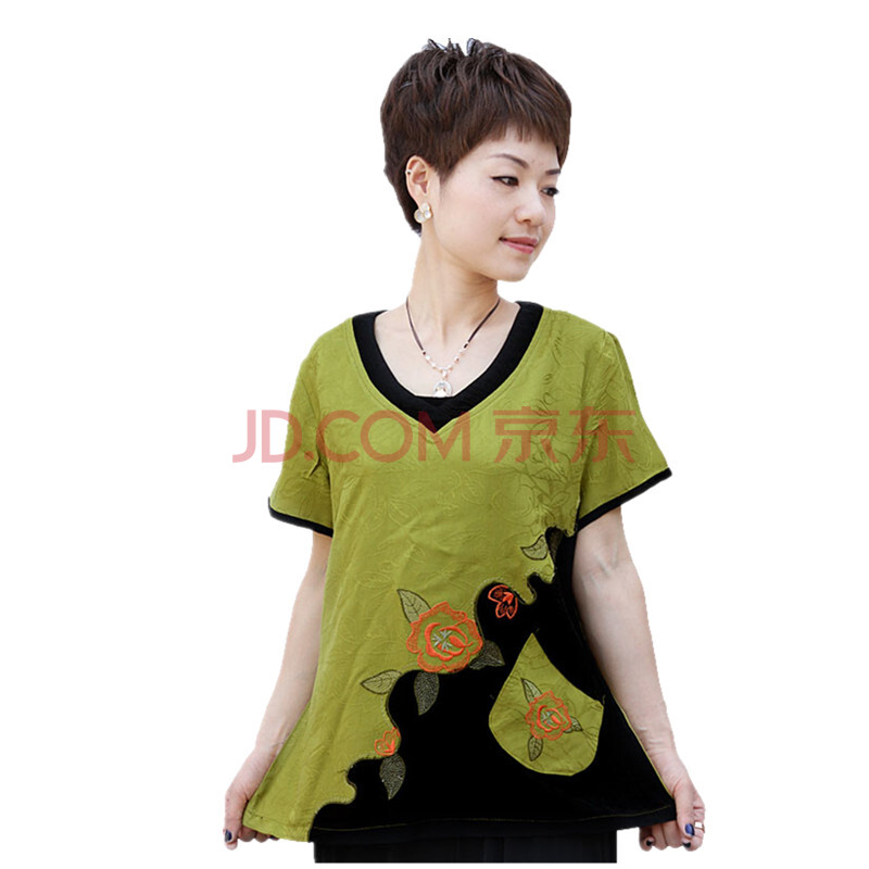 蕾曦 夏季新款唐装刺绣中老年短袖 气质休闲清