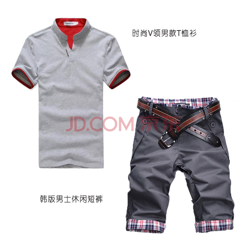 2012夏季新款V领T恤+韩版<em>男士</em>休闲<em>短裤</em>搭配