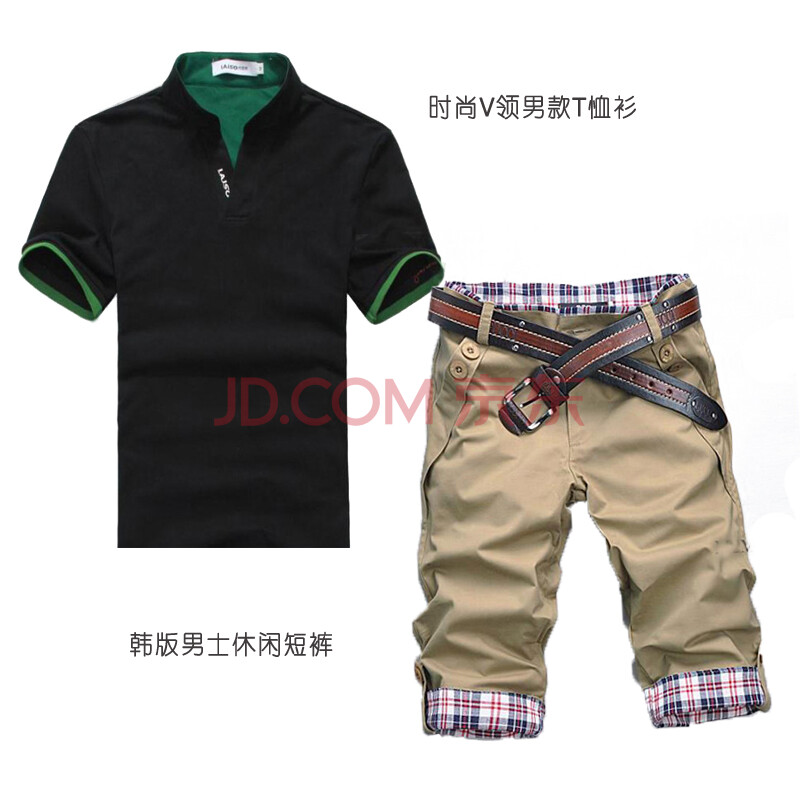 2012夏季新款V领T恤+韩版男士<em>休闲短裤搭配</em>