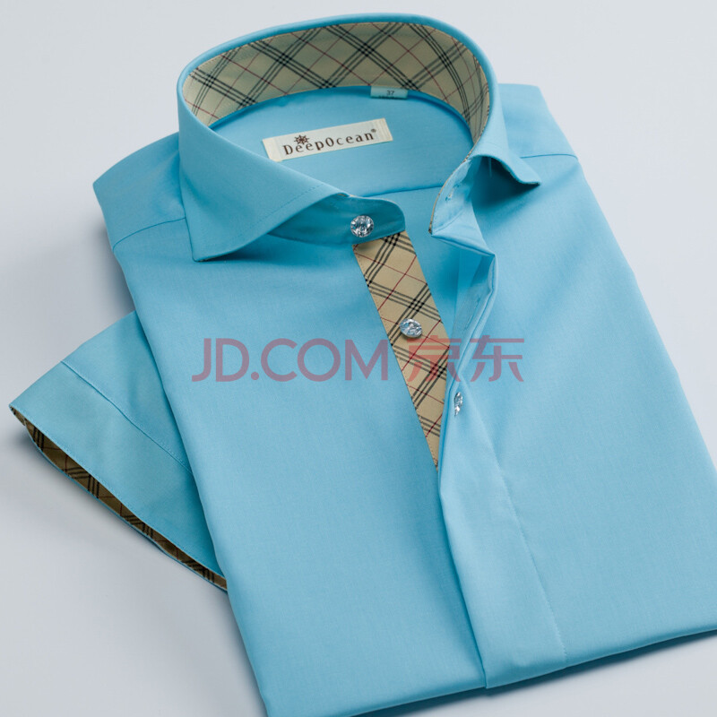 深海deepocean男士短袖商务休闲韩版修身时尚衬衣领尖钉扣衬衣纯棉 DDXC549S 44图片
