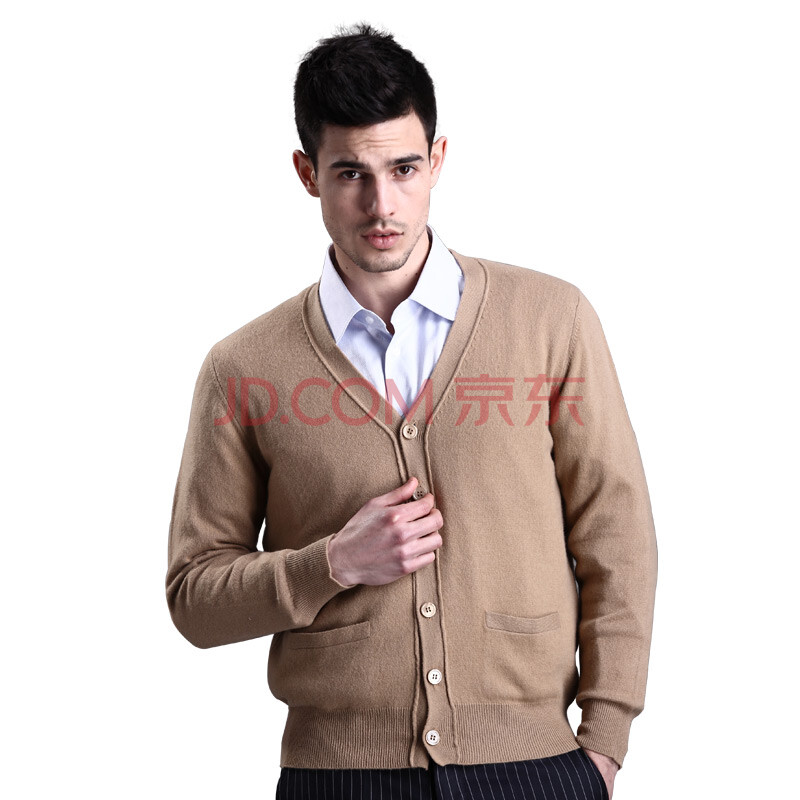 雅rosyear新款时尚休闲经典男V领<em>纯羊绒开衫</em>8