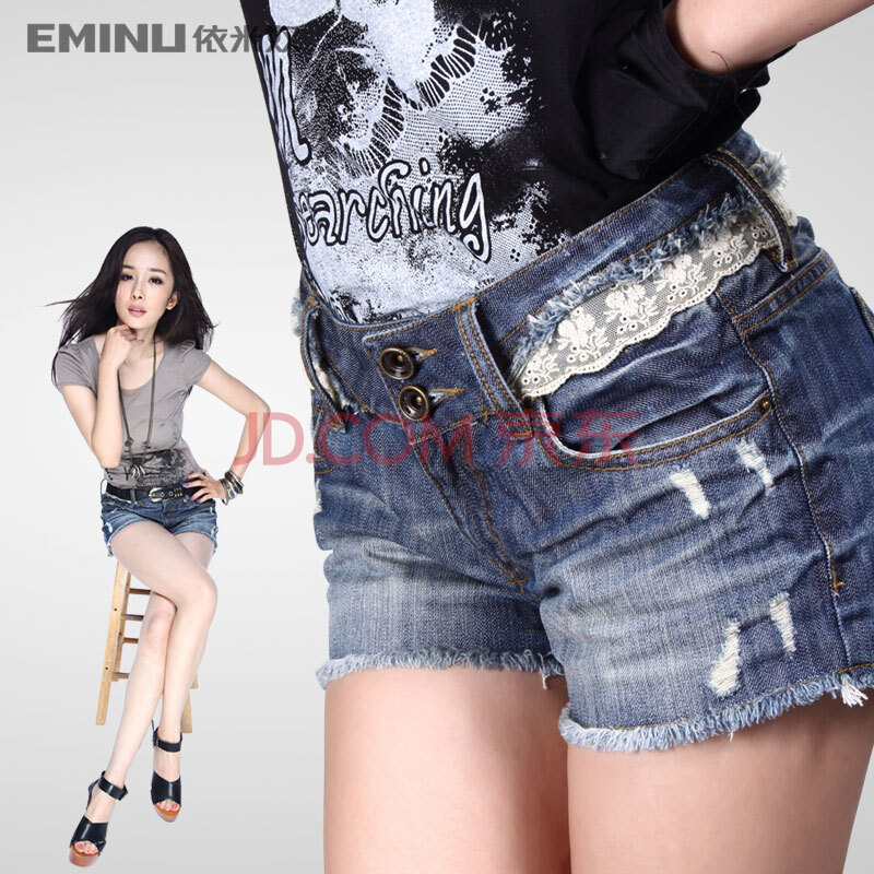 依米奴 <em>杨幂</em>代言 夏装新款 女装中低腰牛仔<em>短裤</em>