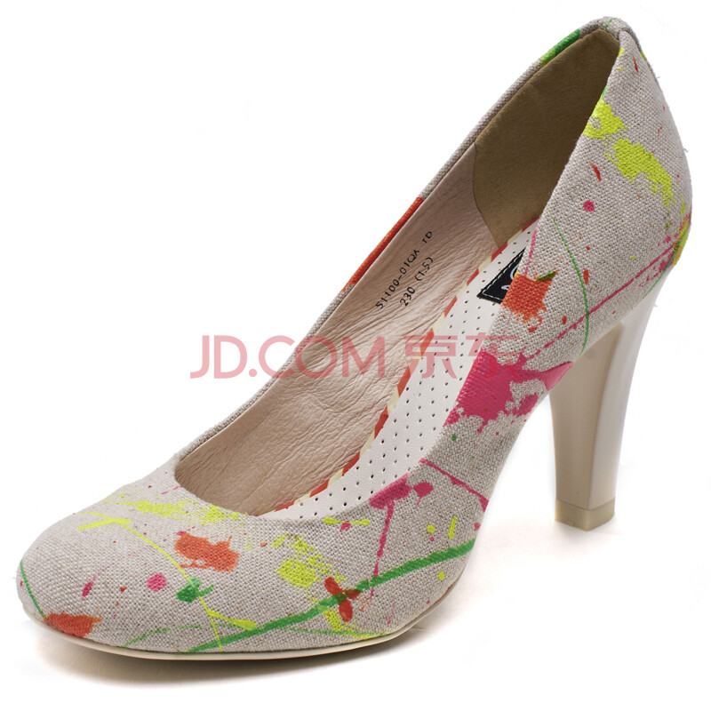 <em>KISSKITTY女鞋</em>春季潮鞋水彩涂鸦牛仔布粗跟超