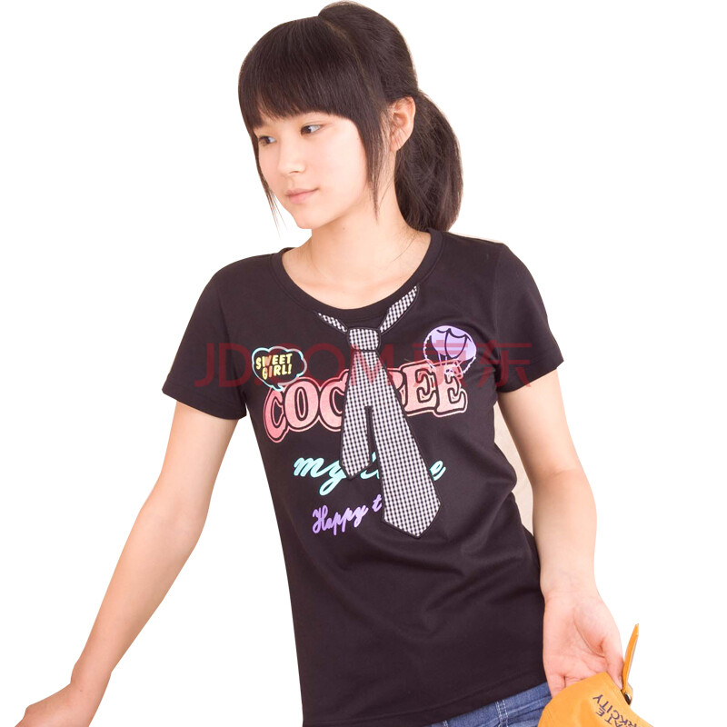 <em>棵棵树少年装 女</em>大童夏装21122022 T恤 黑色 