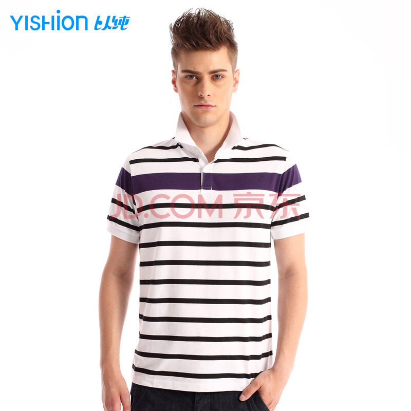 以纯 男装休闲短袖T恤61213235 深紫 L图片