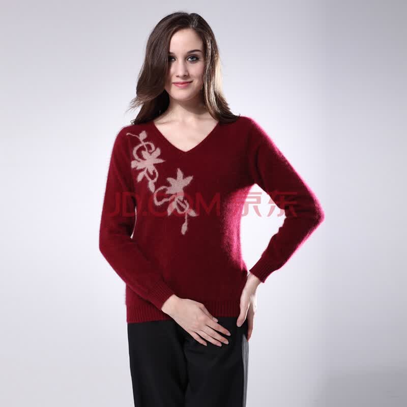 雪昆奴女式V领<em>貂绒</em>打底衫<em>貂绒毛衣针</em>织女套衫