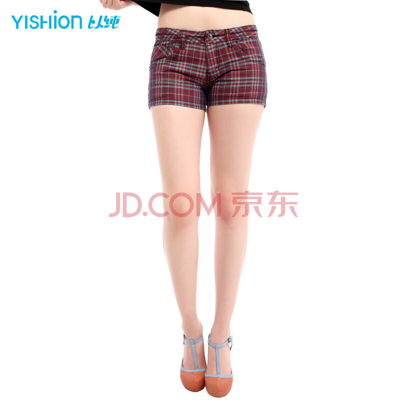 <em>以纯</em> 女装低腰弹力<em>格子短裤</em> 弹力短裤女10320