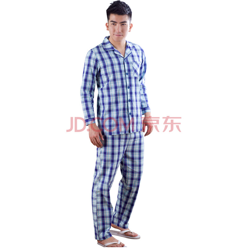 【朗绪】 <em>男睡衣</em>春秋季长袖夏季短袖格子<em>品牌</em>