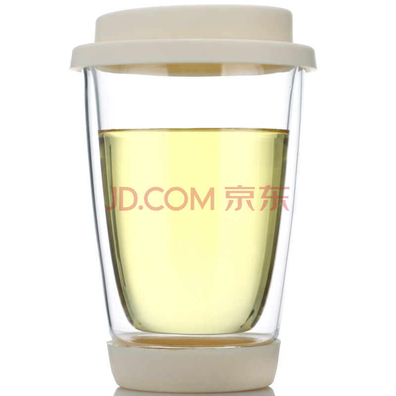【嘉鸿玻璃茶杯】嘉鸿 450ml耐热双层玻璃茶杯白色食品级硅胶盖子G003透明图片