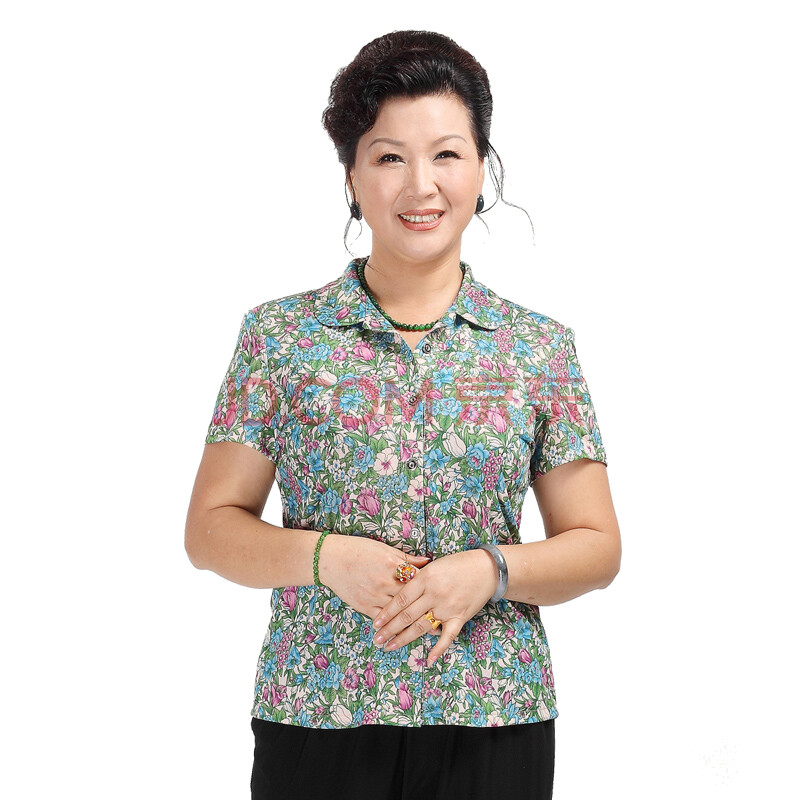 阔太 中老年女装夏装妈妈装短袖衬衫小碎花加