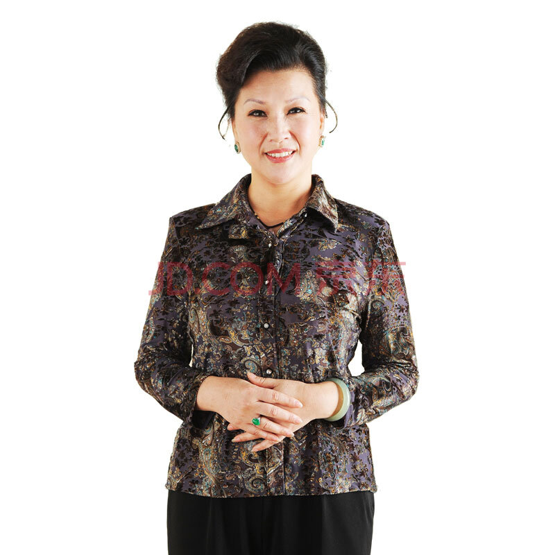阔太中老年女装2012夏季新款长袖花色衬衫中
