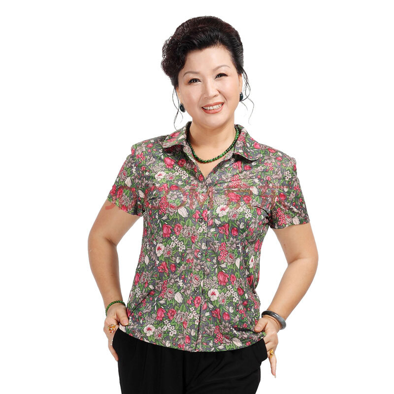 阔太 中老年女装夏装妈妈装短袖衬衫小碎花加