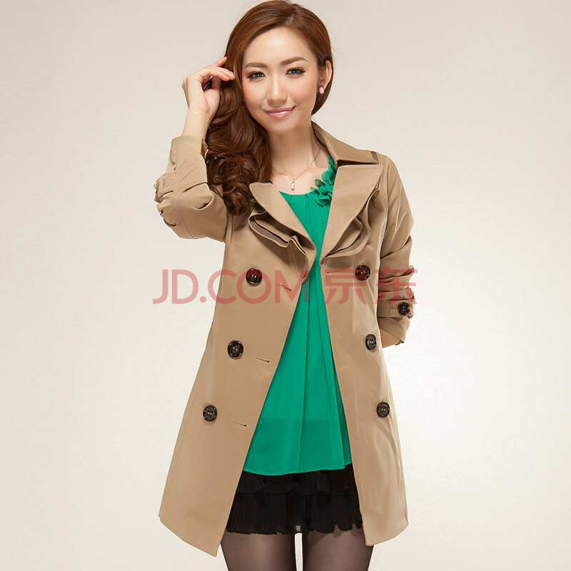 2012秋款新装韩版修身双排扣长款大码女装荷