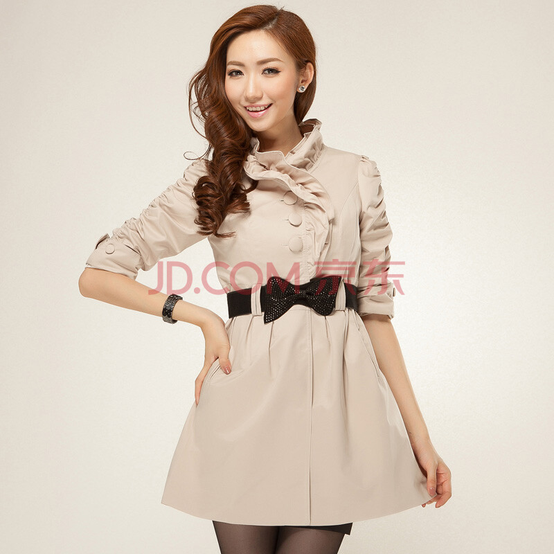 2012秋款新装大码修身长款七分袖荷叶领女蝴