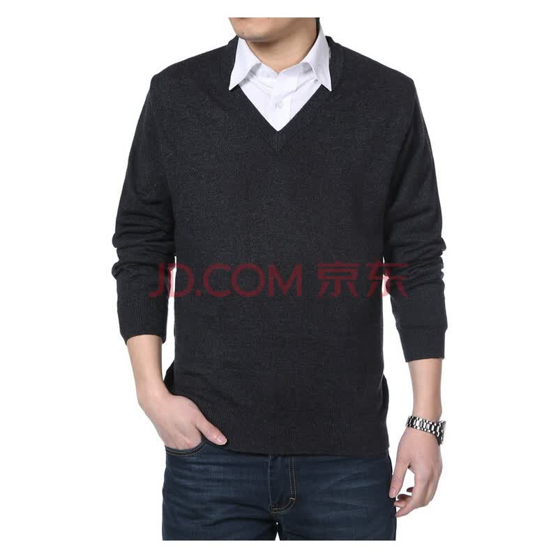 hanris瀚瑞 羊毛衫男<em>毛衣男鸡心领毛衣</em>V领针织
