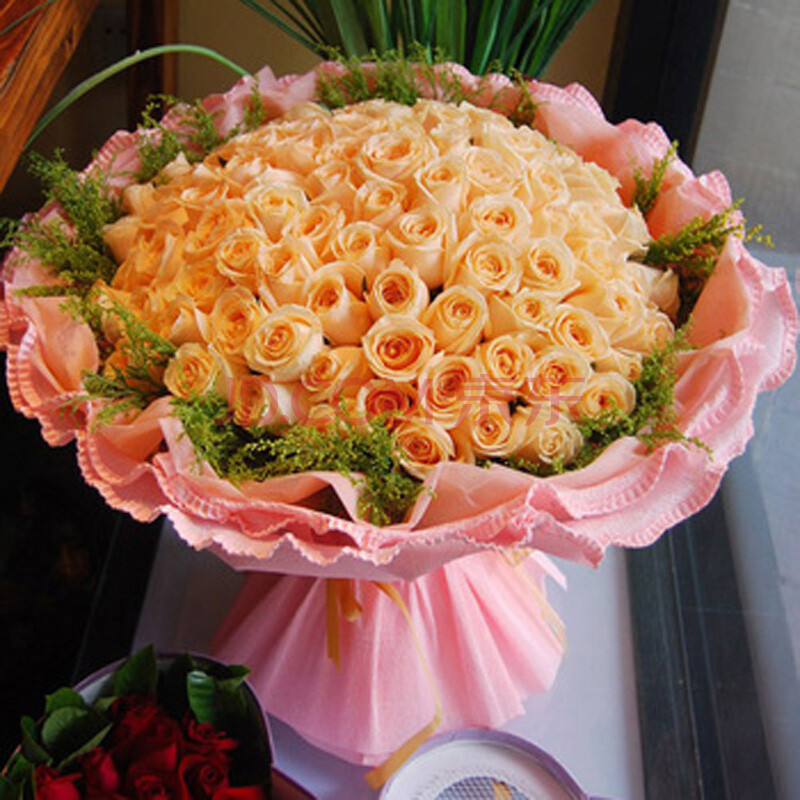 乐舞鲜花速递 99朵香槟玫瑰 99枝香槟玫瑰花束 生日订花 鲜花店 平时