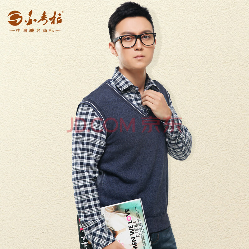 金考拉 新款<em>纯棉</em>男士保暖<em>衬衫</em> 加绒<em>加厚</em>假两件