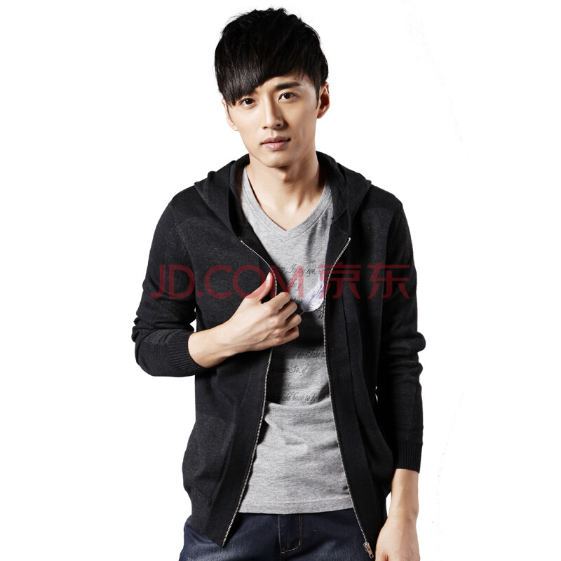 公子一派新款拼色连帽男士<em>毛衣拉链开衫毛衣男</em>