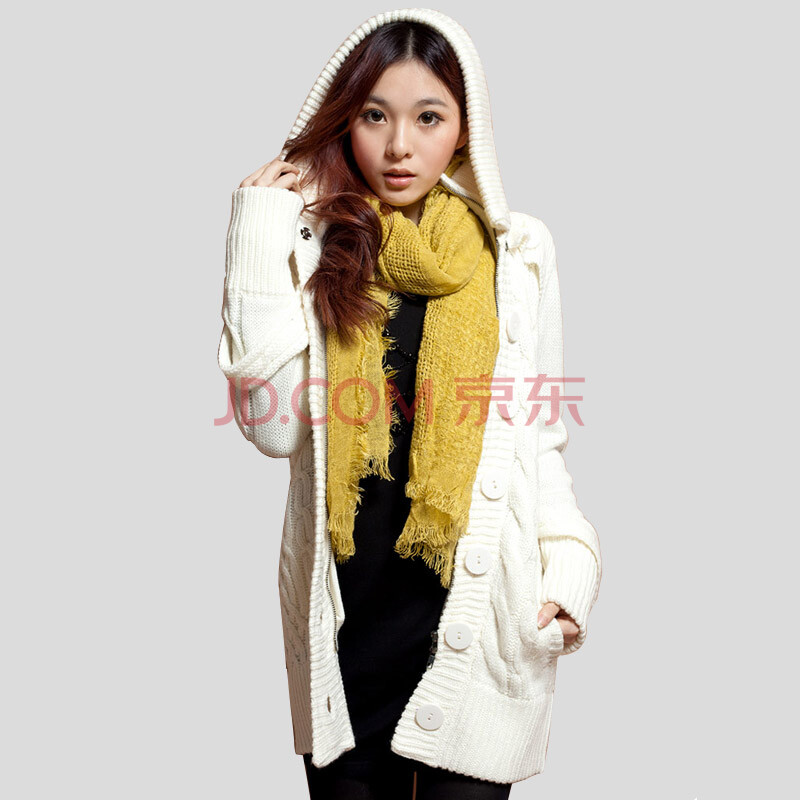 俏艺 秋冬新款女装粗毛线连帽<em>开衫</em>加厚<em>长款毛</em>