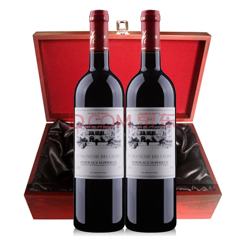 法国原瓶进口超级波尔多 圣法德斯庄园干红葡萄酒双支仿红木礼盒装750ml*2图片