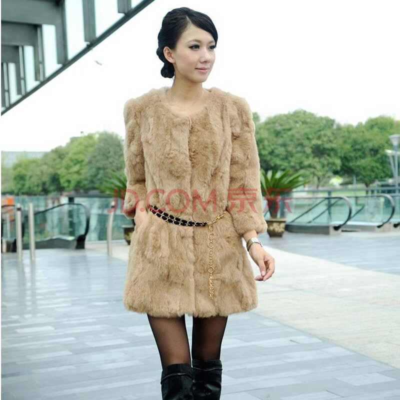 馨雨汀 2012新款正品兔毛<em>九分袖皮草外套</em> XLN