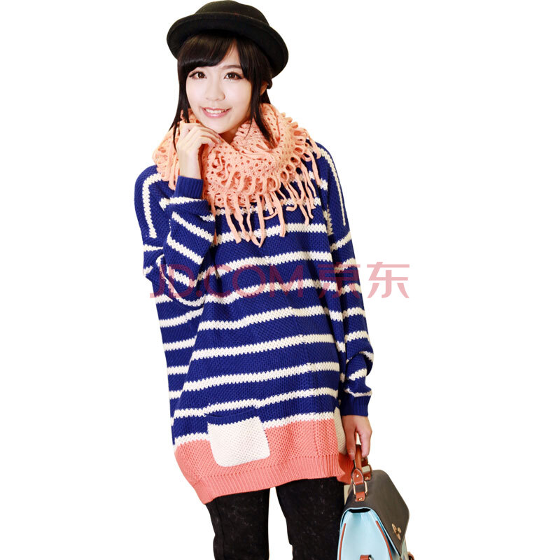 百分百 2012秋冬新款条纹圆领加长<em>加厚毛衣孕</em>