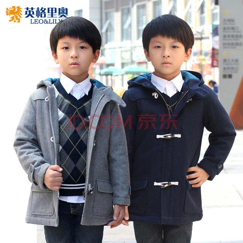 英格里奥<em>童装男童毛呢</em>大衣<em>外套</em>LLB15003 藏青